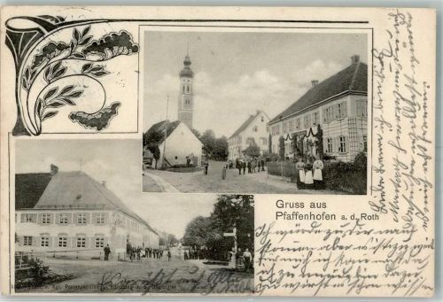 Pfaffenhofen 1904 Kgl. Postexpedition Dorfkirche