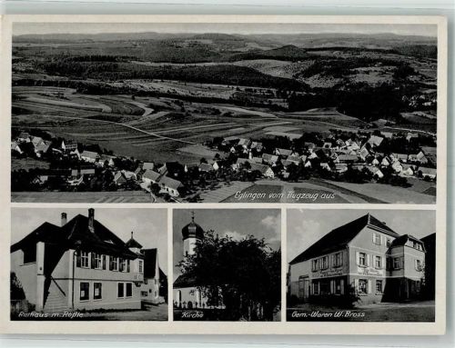 Eglingen Fliegeraufnahme Rathaus Gemischtwaren Bross Kirche St. Martinus