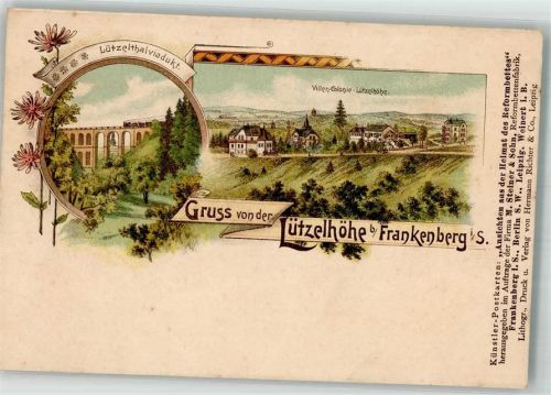 09669 O9262 Frankenberg , Sachs Lithographie Lützeltalviadukt Villen-Colonie Lützelhöhe Künstlerkarte