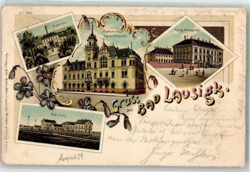 04651 O7232 Bad Lausigk 1901 Gebrauchsspuren Rathaus Kaiserl. Postamt Kgl. Amtsgericht Bahnhof Lithographie