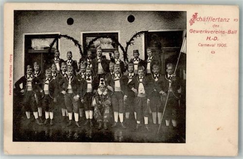 W8900 Augsburg , Bay Karneval Schäfflertanz des Gewerkvereins-Ball H.D. 1906 Ort handschriftlich Karneval Foto AK