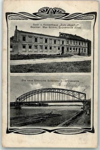 Schönebeck 1916 Neue Elbbrücke Gast- und Konzerthaus Zum Jägerhof Feldpost Reservelazarett Schönebeck