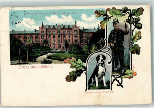 Lübben 1898 Kaserne d. Brandenburgischen Jäger-Bat. Nr 3 Kriegshund Soldat