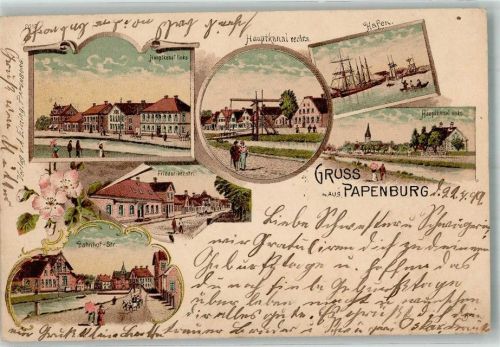 Papenburg 1899 Hauptkanal re. Hafen Bahnhofstrasse Hauptkanal li. Friederikenstrasse