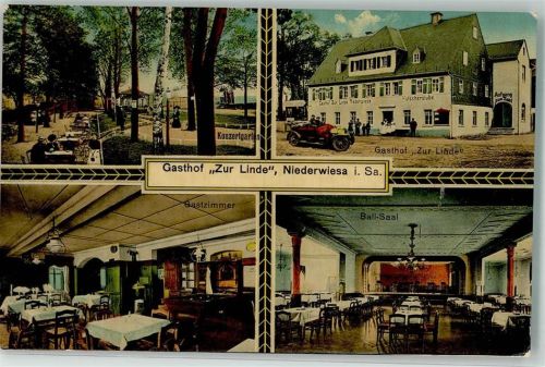 09577 O9387 Niederwiesa 1916 - Gasthaus zur Linde Gastraum Ball-Saal Konzertgarten