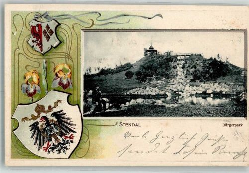Stendal 1905 Bürgerpark Wappen Passepartout Private Stendal-Sammlung Barzal