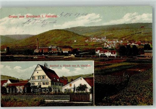 Grunbach 1911 Gasthaus zum Hirsch Bahnhof Remstal