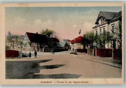 Arnsdorf 1920 In der Bahnhofstraße Bahnpost Dresden- Zug 647 Erh. II-Stauchung