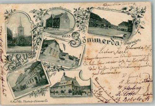 Sömmerda 1898 Markt Hotel zum Prinzen Rathaus Schützenhaus Präparanden-Anstalt Bahnpost Sangerhausen-Erfurt Zug 614