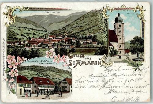 Saint-Amarin 1904 Kirche Gasthaus zur Stadt Thann