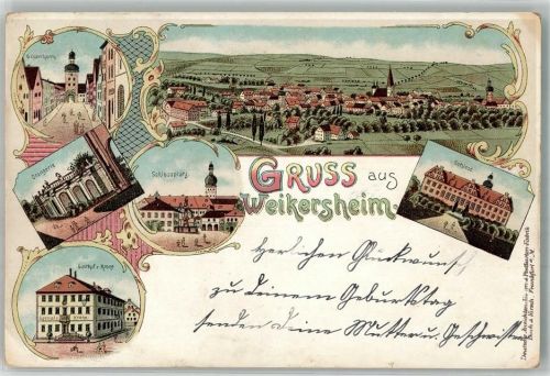 Weikersheim 1898 Lithographie Gänseturm Orangerie Schloss