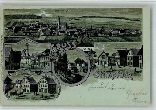 73489 W7181 Stimpfach 1902 BOAKC Lithographie Mondschein Brauerei zum schwarzen Adler Mühle Brauerei zum goldener Adler