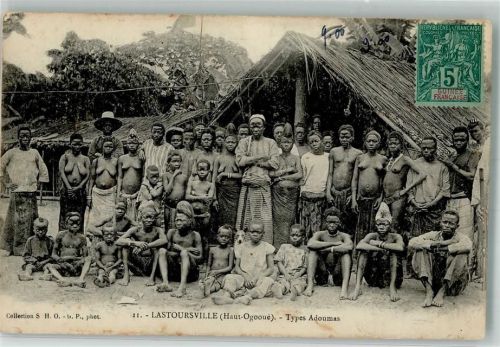 Libreville 1900 Lastoursville Einwohner Gruppenbidl Briefmarke Bildseite