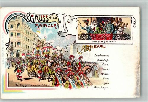 Mainz 1900 Gruss aus Lithographie Festzug Bahnhofstr.
