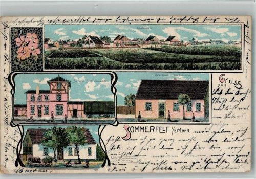 Sommerfeld 1914 Lithographie Bäckerei Bahnhof Kaufhaus Siering