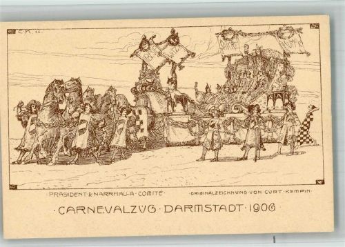 Darmstadt 1906 Karneval Festzug Narrhalla Comite Zeichnung von Curt Kempin