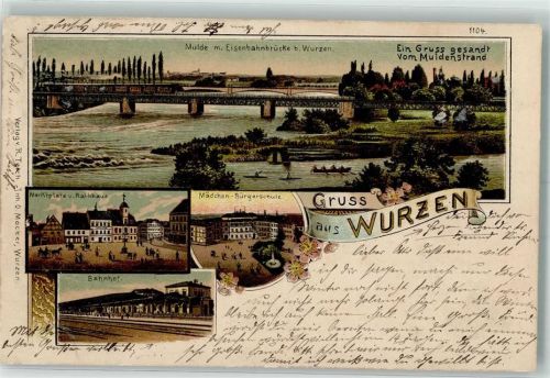 Wurzen 1906 Mulde Eisenbahnbrücke Bahnhof Rathaus Mädchen-Bürgerschule