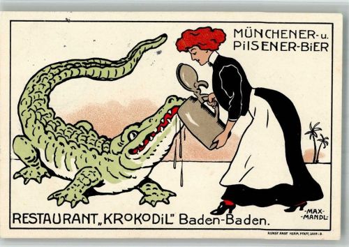 Baden-Baden sign. Max Mandl Restaurant Krokodil Werbung