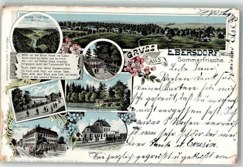 Ebersdorf 1902 Heinrischstein-Häuschen Pensionat Bahnhof Teichhäuschen Gedichtvers