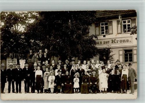 Murrhardt Gasthaus zur Krone Gruppenaufnahme Zieharmonika-Spieler Foto AK Ort handschriftlich