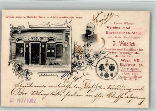 Wien 1902 Geschäft Vereins und Ehrenzeichen Atelier Weidlich Kaiserstrasse 31