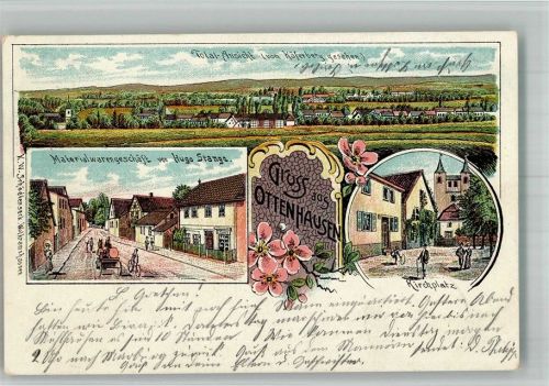 Ottenhausen 1906 Lithographie Kirchplatz Materialhandlung Stange
