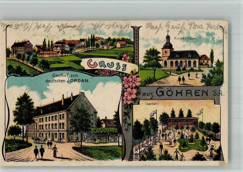 Göhren 1919 Lithographie Gasthaus zum deutschen Jordan Gartenwirtschaft Dorfkirche
