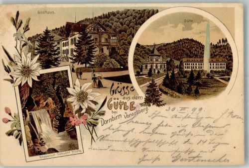 6850 Dornbirn 1899 Lithographie Gasthaus Gütle Rappenlochschlucht