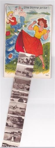 Douarnenez ausziehbarer Papierstreifen Treboul Angler Kleid am Haken Fische Port Quai de L'Yser