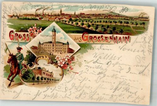 01558 O8280 Großenhain , Sachs 1899 Lithographie Rathaus Offizier Post