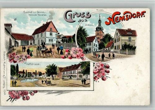 Nemsdorf-Göhrendorf 1909 Lithographie Gasthaus zur Sonne Dorfstrasse