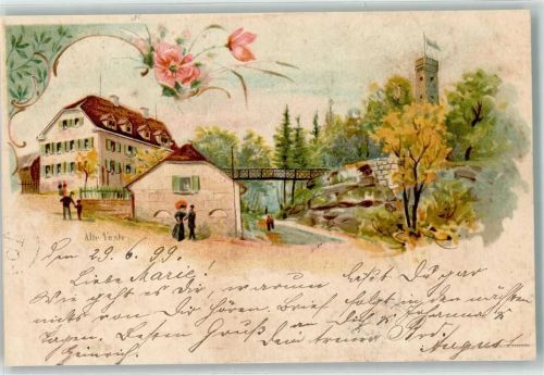 Zirndorf 1899 Alte Veste Brücke Turm Blumen
