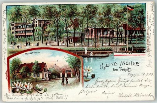 15755 O1612 Teupitz 1903 Lithographie Gasthaus Kleine Mühle Chausseehaus