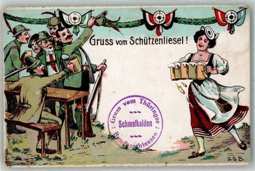 Schmalkalden Schützenliesel Schützen Gewehr Kellnerin sign. J. G. B.