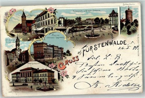 Fürstenwalde 1899 Rathaus Städt. Gymnasium St. Marien-Domkirche Kaiserplatz Bullen-Turm Kaserne d. 3. Ulanen-Regiments