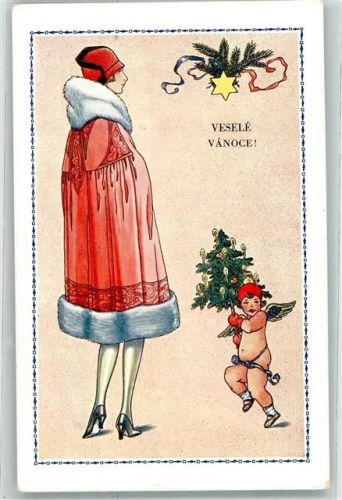 Mode Weihnachten Vesele Vanoce Engel auf AK