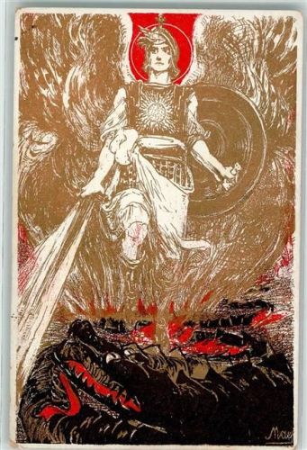 München sign. May Erzengel Michael tötet die Drachen Wohlfahrts-Ausschuß für die Angehörigen der Kriegsteilnehmer