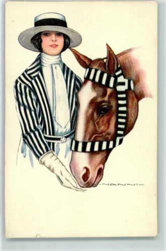 Art Deco Mode Frau mit einem Pferd AK