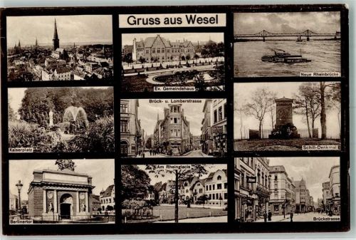 46483 W4230 Wesel a Rhein - Evangel. Gemeindehaus Neue Rheinbrücke Schill-Denkmal Brück- und Lomber-Straße Kaiserplatz Berlinertor Am Rheinglacis