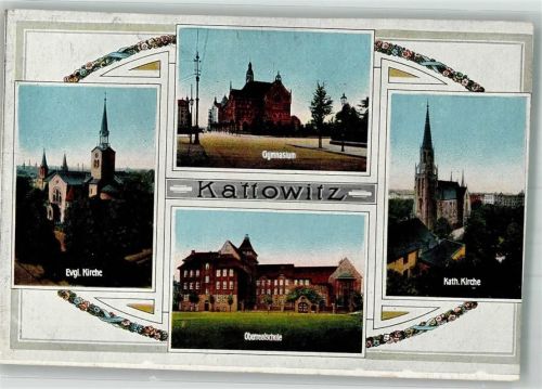 Kattowitz Ev. Kirche Kath. Kirche Schule beschnitten