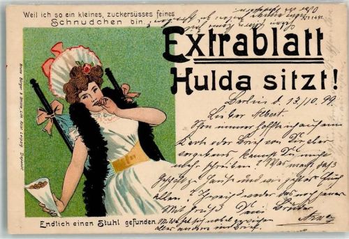 Jugendstil Nr. 1491 Frau mit Tüte und Schokolade Extrablatt Hulda sitzt Bürger Bruno 1899