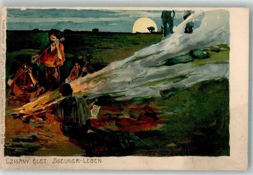 Zigeunerleben Musizieren im Mondschein am Lagerfeuer Verlag Zieher, Ottmar Nr. 2265 Künstlerkarte