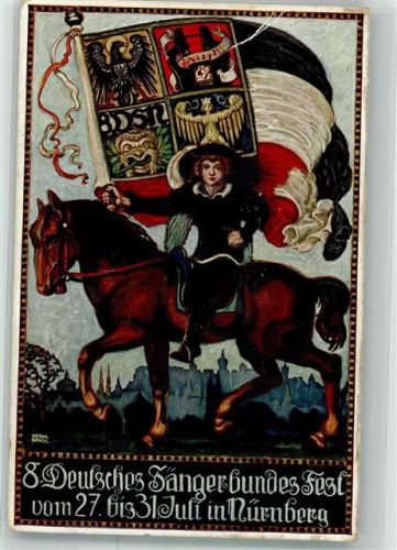 Nürnberg 1912 8. Deutsches Sängerbundesfest Wappen Fahne sign. Herm. Gradl