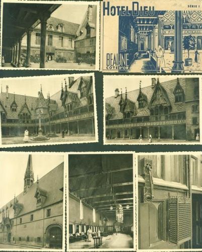 Beaune Lot mit 7 AK Krankenhaus Hotel-Dieu Serie I Originalumschlag Nonnen Leim löst sich