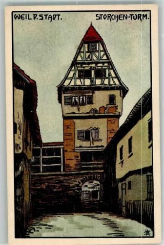 Weil der Stadt sign W. Schink Storchen-Turm Reproduktion