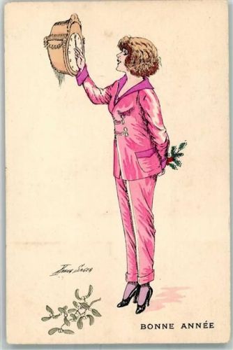 1921 Serie 84 Bonne Annee Souhaits en Pyjama Mode Fantaisies Parisiennes Verlag A. Noyer
