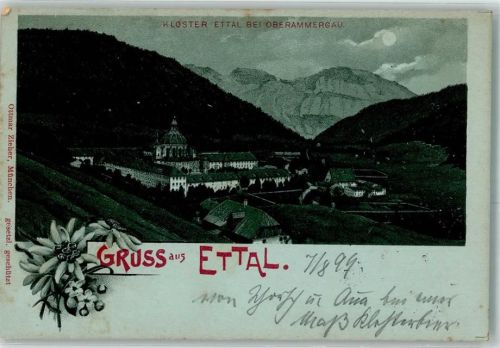 Ettal 1897 Kloster Mondschein