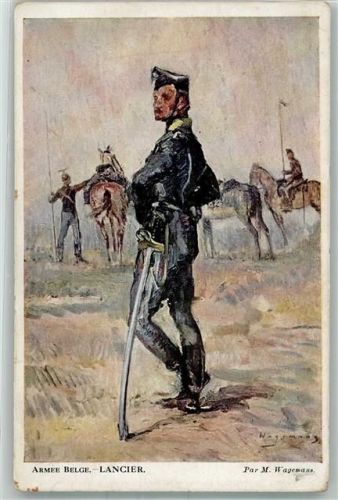 1914 - 1918 Armee Belge , Lancier sign. Wagemans , Asiles des Soldats Invalides Belges