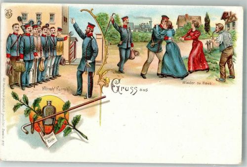 1900 Gruss aus Abschied , wieder zu Hause Dess Nr. 577