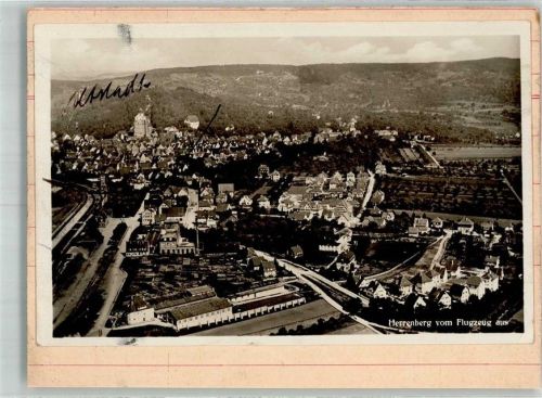 Herrenberg Fliegeraufnahme Beschriftung a.d. bildseite Original aufmontierte Verlagsmusterkarte